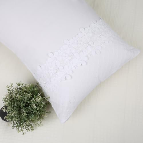 YINFUNG Eyelet Pillow Shams White Flower Standard Lace Shabby Chic Pillowcases French Country Elegant Cotton Embroidered Crochet Floral Victorian Cottage 20x26