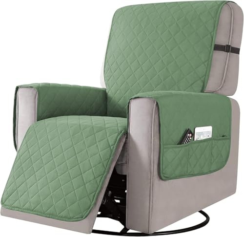 Liegesofa Sesselbezug, esselschoner Sesselauflage, Sesselschoner mit Taschen, Fernsehsessel Schutzbezug Anti-Rutsch für Zuhause mit Kindern und Haustieren Hund (Grün, Groß)