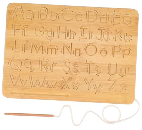 GARVALON Lavagna in Legno Bifacciale Alfabeto E Numeri Giocattolo Educativo Per Tracciare Lettere E Figure Geometriche