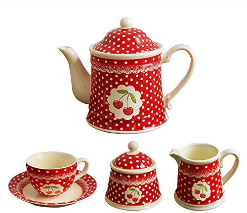 OWOHYG Juego de Taza y platillo de té Tetera de Porcelana Taza de café Azucarero Lechera Juego de té de Porcelana Juego de té, 7 Piezas