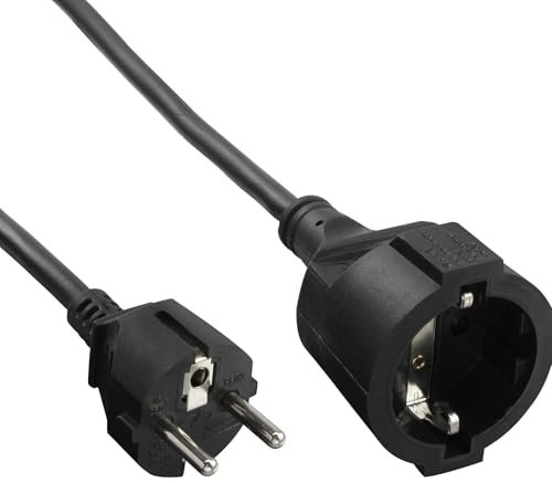 InLine Cavo di prolunga CEE 7/7 per interni, certificato GS con protezione bambini, 230 V, H05VV-F3G1,5, 1 m, nero, 16400