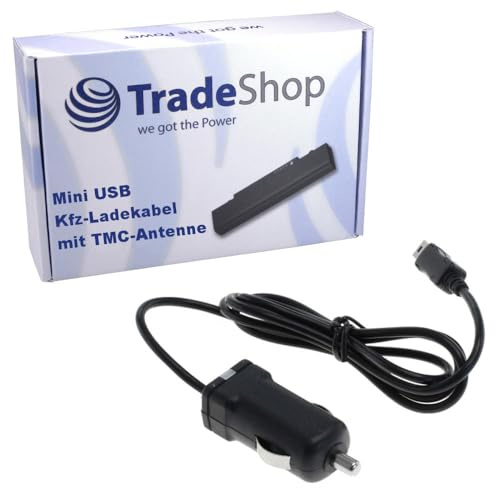 Trade-Shop Mini-USB KFZ-Ladekabel 12V/24V mit TMC Antenne kompatibel mit Tomtom, Becker, Garmin Nüvi, Navigon Empfänger