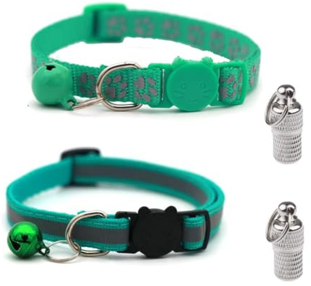 LATRAT 2 Stück Katzenhalsband, Anti-Strangulation, verstellbar, mit 2 Adressanhängern, für Kätzchen oder Welpen, Katzenhalsband, Türkis