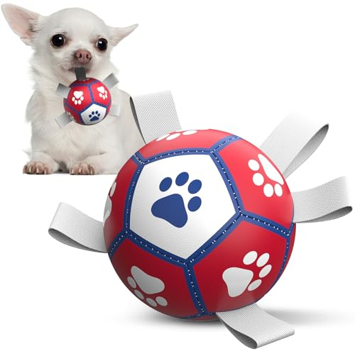 HETOO Hundeball Hundespielzeug Ball mit Griff für Hund Interaktives Schleppen von Krieg Wasser Hundebälle Spielzeug Geburtstagsgeschenk für Kleine/Mittel Hunde (5 Zoll Rot Weiß)