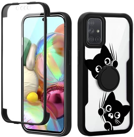 Phoona Kickstand Cute Black Cat Phone Case for Samsung Galaxy A05s 6.7,360°Rotatable Magnetic Ring Holder Cases,Aesthetics Pattern Full Body Shockproof TPU Cover Built-in Screen Protector