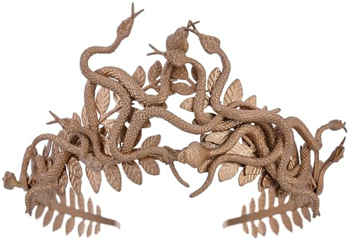 PartyforU Gold Medusa Schlangenkrone für Renaissance-Frauen-Cosplay, griechische Göttin Kopfschmuck Medusa Stirnband mit Lorbeer für Halloween-Party