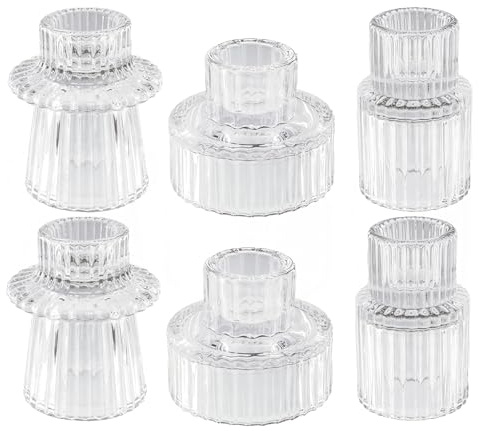 Duscdesp 6er Set Kerzenständer,2-in-1Kerzenhalter, Teelichthalter Grün, Transparent, Teelichtgläser Windlicht Teelichter Glas Kerzengläser Stabkerzenhalter Windlichter für Tischdeko (Transparent)