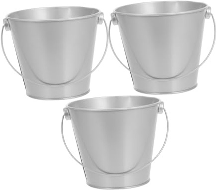 FONDOTIN Set of 3 Silver Iron Buckets with Handles Mini Metal Buckets for Party Favors and Plants with Stylish Design for Home and Event Use