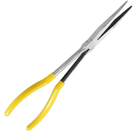 Alicates de punta de aguja larga de 11 pulgadas, 0° rectos, de acero de alto carbono, con mango envuelto antideslizante, herramientas ergonómicas y ligeras para reparación de herramientas largas