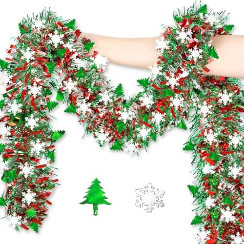 4 Packs Christmas Tinsel Garland Metallic Green Red Holly Berry Tinsel Christmas Tree Decorations Xmas Party Decorations 26FT