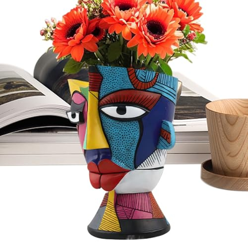 Generico Vaso da Fiori Faccia Astratta | Vasi Da Interno in Resina Con Volto Astratto | Abbellimento Artistico per la Casa Ideale per Davanzale Balcone Giardino