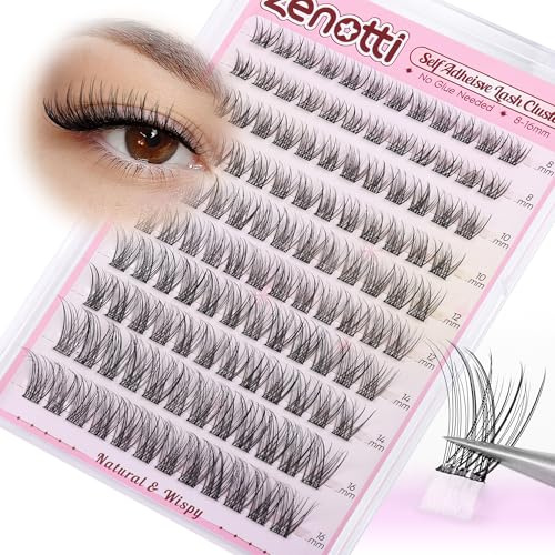 Self Adhesive Lash Clusters No Glue Eyelash Clusters Wispy Pre Glued Lash Extensions Natural Cluster Eyelash Extensions Press on Individual Lashes 120pcs 8mm-16mm by zenotti