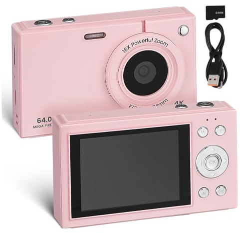 Appareil Photo Vintage Numérique Compact 2.8 Pouces WiFi 4k | Carte 64 Go Incluse, Style Rétro Rose, pour Vlogging et Aventures Spontanées, Boîtier Abs PC
