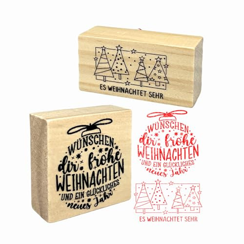 Weihnachten Stempel Holz Set Keksstempel Frohe Weihnachten | Holzstempel für Plätzchen, Karten & Geschenke mit Frohe Weihnachten Schriftzug