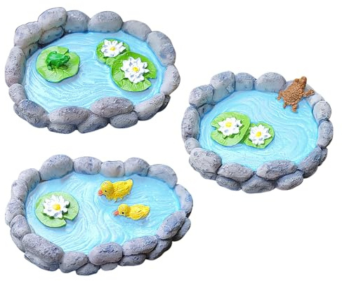 KINCHYGO, 3 Pack Duck Pond Turtle Decorations Frog Landscape Mini Figurine for Micro Accessories Animal Sculpture Set