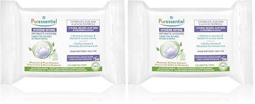 Puressentiel - Hygiène intime - Lingettes intimes – Nettoyantes et rafraîchissantes - Muqueuses et peaux sensibles - Hydratation longue durée 24H - Usage quotidien - x25 (Lot de 2)