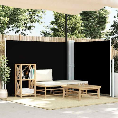 Sombrilla con funda protectora, toldo lateral extensible, negro, 140 x 600 cm, para terraza, balcón, jardín, uso versátil