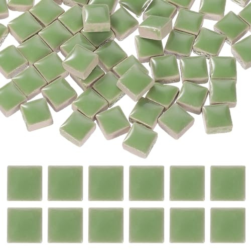 sourcing map 9mm Square Mosaic Tiles 300g Ceramic Emerald Green | Mosaic Pieces Glazed Porcelain Tiles Bulk for Vase Flower Pots Aquarium Decor Garden Project DIY Art Craft