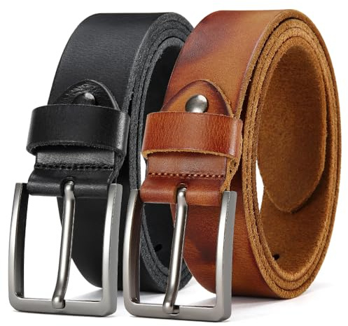 DOOPAI Gürtel Herren,Vollledergürtel Casual Arbeit 40mm Ledergürtel 2-Pack | Cowboy Anzug Ledergürtel,Einstellbare Gürtel Zweiteiliges Set