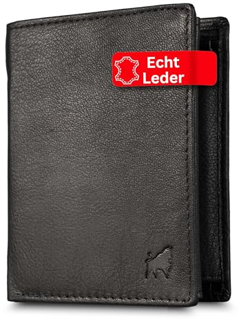 Cocoono Leder Geldbörse Herren mit RFID Schutz I Echtleder Geldbeutel für Männer I Münzbörse Portemonnaie Brieftasche Wallet Portmonee (Bull Hochkant, Schwarz)