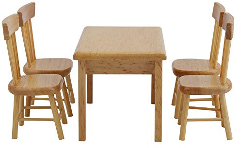 Domary Esstisch Stuhl Set Miniatur Puppenhaus Möbel Geschenk weiß Holzfarbe Maßstab 1:12 (Holzfarbe)