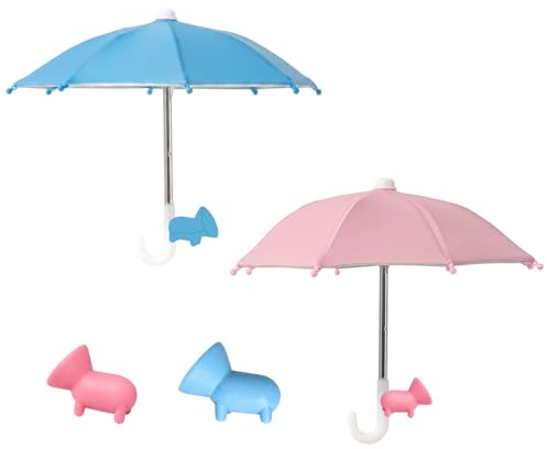 KSVFTB Phone Umbrella, 2-Piece Set with Piglet Suction Cups for Outdoor Photography, Cycling Navigation, Beach Activities, Blue and Pink Phone Sun Shade for Smartphones