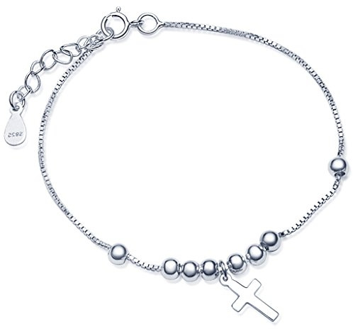 Yumilok Damen Armband Stretch 925 Silber Tropfen und Kreuz Klassisch Elegante Venezianerkette, One Size, Sterling Silber, Ohne Stein, One Size, Sterling Silber, Ohne Stein