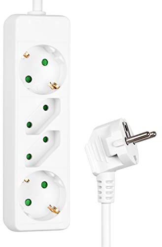 HEITECH 4 fach Steckdosenleiste mit Kindersicherung - GS geprüfte Mehrfachsteckdose ohne Schalter, 1,4 Meter Kabel, Belastbarkeit bis max. 3500W - Steckerleiste Mehrfachstecker Tischsteckdose