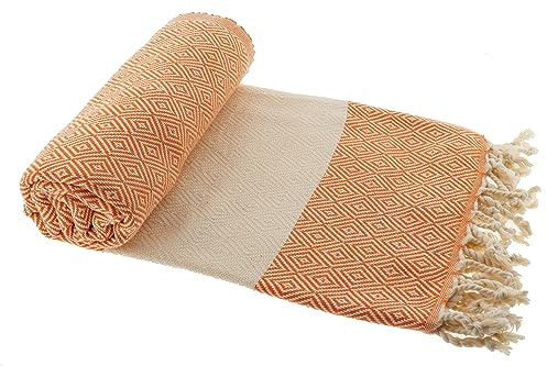 Stefano Ferrante ELMAS Hamamtuch Saunatuch Pestemal Fouta Strandtuch Badetuch Handtuch Baumwolle Backpacker 100x180 cm (Orange)