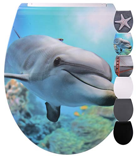 Sanilo WC Sitz mit Absenkautomatik aus Duroplast, faszinierendes Design, abnehmbar, einfache Montage von oben (Flat Delphin)