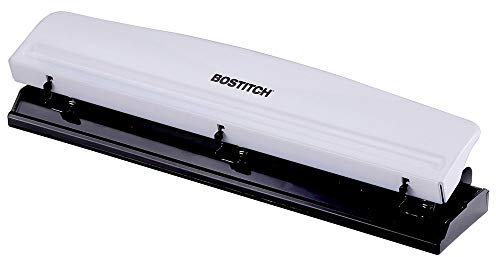 Bostitch Office Premium 3-Locher, 12 Blatt Kapazität, Metall, Gummibasis, leicht zu reinigende Ablage, weiß (KT-HP12-WHITE)