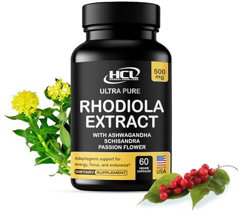 Rhodiola Rosea Supplement High Potency Extract 500mg - 3% Rosavins 1% Salidrosides with Ashwagandha Shisandra Passion Flower Herb Powder Capsules - Natural Way to Relieve Stress - Pills for Energy