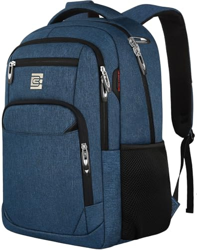 Laptop-ryggsäck för affärsresor, stöldskydd, smal, hållbar ryggsäck, med USB-laddningsport, vattentålig datorväska för skolan, kvinnor, män, passar en 15,6 tums bärbar dator, notebook, blå