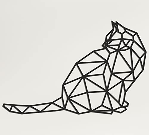 DEKADRON Metall-Katzen-Dekoration, Metall-Wandkunst, Geometrische Katzenkunst (60 x 39 cm)
