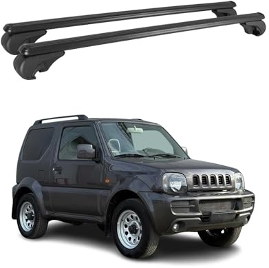 OMAC Aluminium Dachträger Querträger für Suzuki Jimny III 1998-2018 – TÜV/DIN 75302:2019 – Abschließbar – Max. 75 kg – 2 Stangen Schwarz