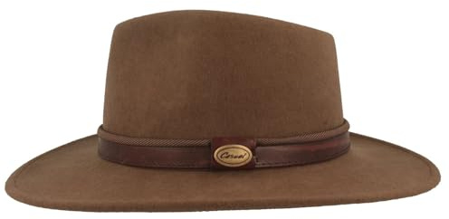Breiter Chapeau de Trekking Enroulable 100% Laine Feutre, Imperméable et Pliable, Garniture en Cuir, Homme et Femme (Beige, 61)