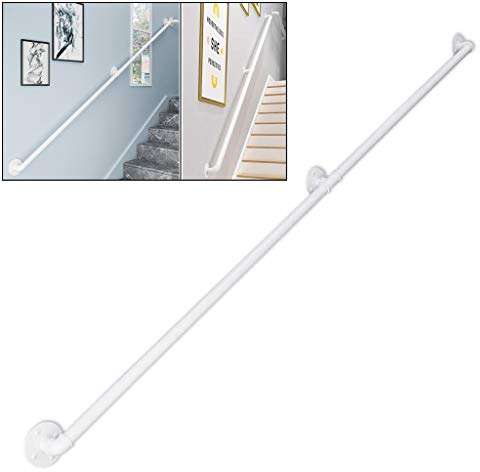 RTY-SC Sécurité Blanc Main Courante for escaliers | Métal Fer Forgé Rampe d'escalier intérieur et extérieur | Garde Corps Kit de Supports muraux | Rambarde Balustrade for handicapés, Personnes âgées
