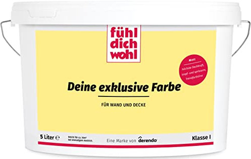 derendo Fühl Dich Wohl Deine Farbe gelb, matte Wandfarbe gelb, hohe Deckkraft, verschiedene Gelbtöne zur Auswahl (2,5L, Cremegelb E7-22)