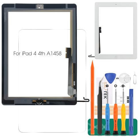 per iPad 4 Touch Screen Digitizer Vetro di Ricambio per iPad 4 4th A1458 A1459 A1460 Touch Display Panel Kit Parti di Riparazione, con Pulsante Home (Non Includere LCD) (Bianco)