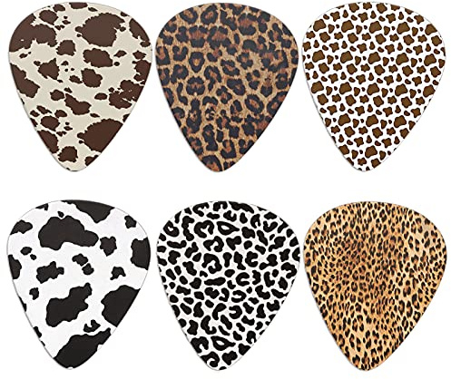 Biyejit 6 Stück Gitarrenplektren Kuh und Leopard Print Gitarre Bass Plektren Griff für E-Gitarre, Akustikgitarre, Ukulele, Mandoline
