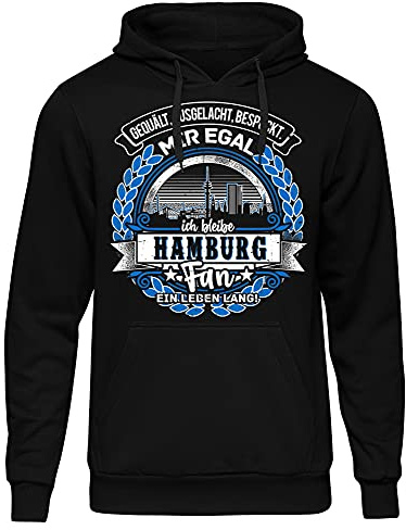 UGLYSHIRT EIN Leben lang Hamburg Herren Kapuzenpullover | Stadt Skyline - Fussball - Sport - Hamburg Pullover - Ultras - Hoodie