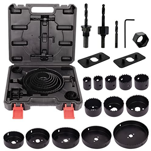 BLOSTM Sega a Tazza per Legno e PVC - 21PCS Set di Seghe a Tazza 19mm a 152mm con 2 Punte a Forare, 2 Mandrini, Piatto di Installazione, Chiave Esagonale e Custodia Compatta
