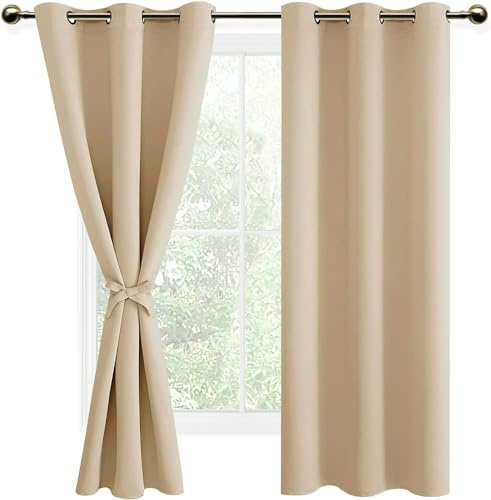 DWCN Gardinen Blickdicht Verdunkelungsvorhang mit Ösen Vorhänge Wohnzimmer | Biscotti Beige, 160x106cm(HxB), 2 Stücke Thermovorhang Abdunkelnde Vorhänge mit Vorhang-Krawatten, Weihnachtsvorhänge