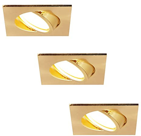 HCFEI Faretto da incasso a LED ultra piatto, 425 lumen, 230 V, 5 W, dimmerabile, alloggiamento angolare, orientabile, oro opaco (3 pezzi, bianco caldo)