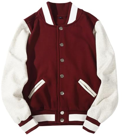 ORANDESIGNE Giacca da Baseball Unisex Giacca Collo Mao Maniche Lunghe Bomber Giacca Casuale Basic Varsity Jackets College Bomber Jacket Cappotto Capispalla Giubbotto da Coppia A Borgogna XL