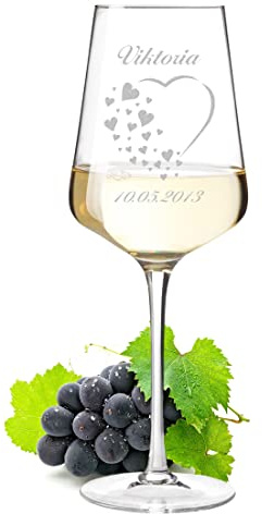 polar-effekt Weinglas 560 ml mit Wunschgravur - Motiv Herz mit kleine Herzen - personalisiert - Kristallglas Weißweinglas, Rotwein - Jahrestag, Hochzeit - Drink, Wine, Glass