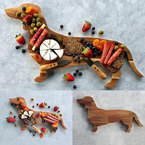 Caluself Planche à découper en bois de haute qualité avec motif teckel,Planche à découper en bois de 15,7 pouces, planche de charcuterie personnalisée, jolie planche d'apéritif pour fête de famille