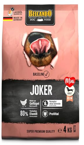 BELCANDO Baseline Joker [4kg] Getreidefreies Trockenfutter für Hunde | Für ausgewachsene Hunde Kleiner und mittlerer Rassen