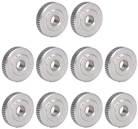 10 Dadi Zigrinati in Acciaio Inossidabile a Testa Piatta con Foro Passante e Dado di Serraggio Manuale (M5)