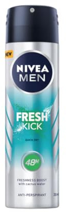 Nivea Men Cool Kick Fresh Deo Spray, Kaktuswasser & SkinActive Protection, 4 x 150 ml
